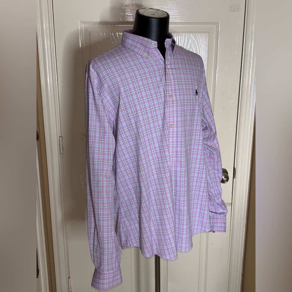 Ralph Lauren Shirt Mens XXL Pink Slim Fit Button Up Performance Pony​